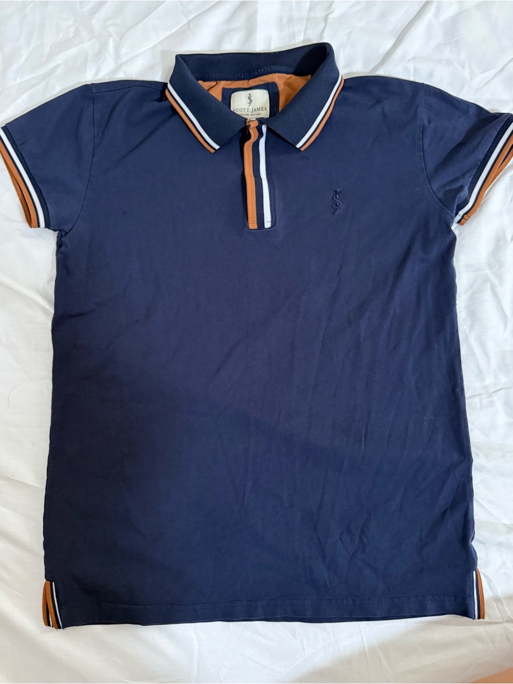 Saint James Navy Polo with Orange and White Trim